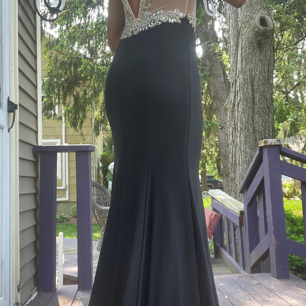 Fiesta dress Black slit prom dress with embellished gems lace